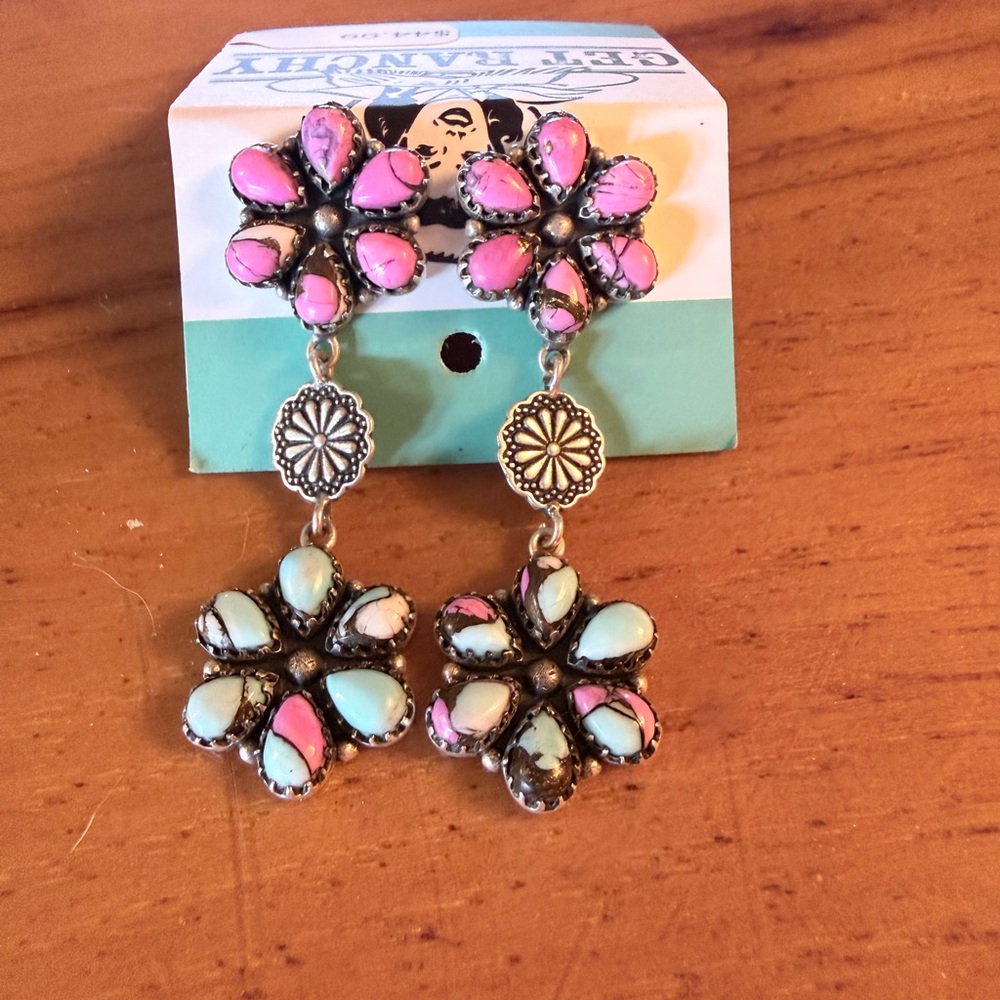 Cotton Candy turquoise & Sterling  Earrings STAMPED .925 & Nizhoni